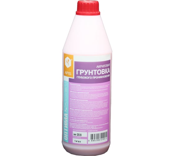 Изображение товара Грунтовка глубокого проникновения APIS Оптима, розовый, бутылка 1 кг 4665296510914