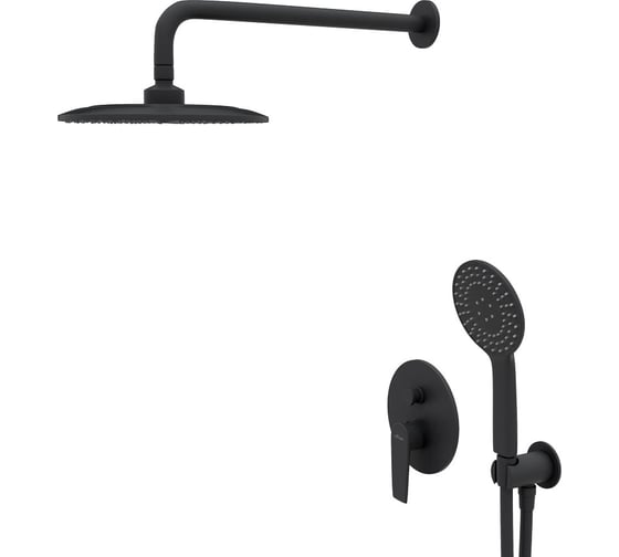 Изображение товара Душевой набор CEZARES со смесителем с верхним и ручным душем, верхний душ из стены 25 см, верхняя лейка металл, черный матовый NAUTIC-DSIP-NOP