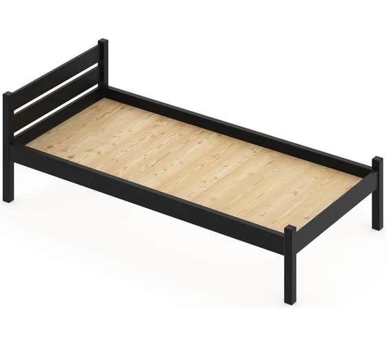 Изображение товара Односпальная кровать Solarius Классика из массива сосны со сплошным основанием, 190x90 см (габариты 200x100), цвет черного оникса 90klonix-190-full