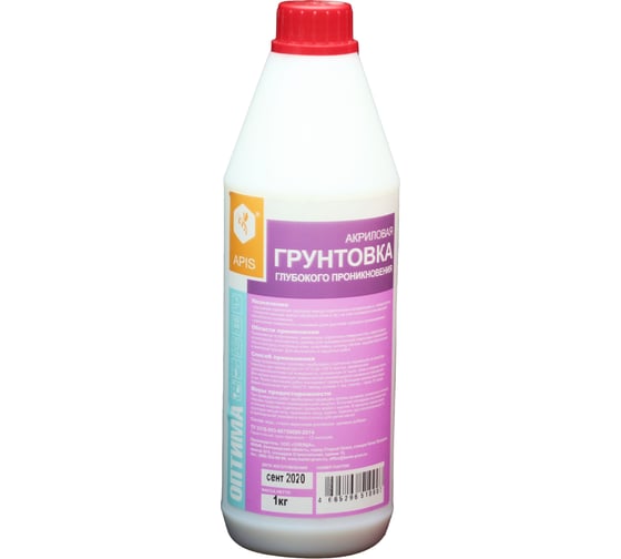 Изображение товара Грунтовка глубокого проникновения APIS Оптима, белый, бутылка 1 кг 4665296510907