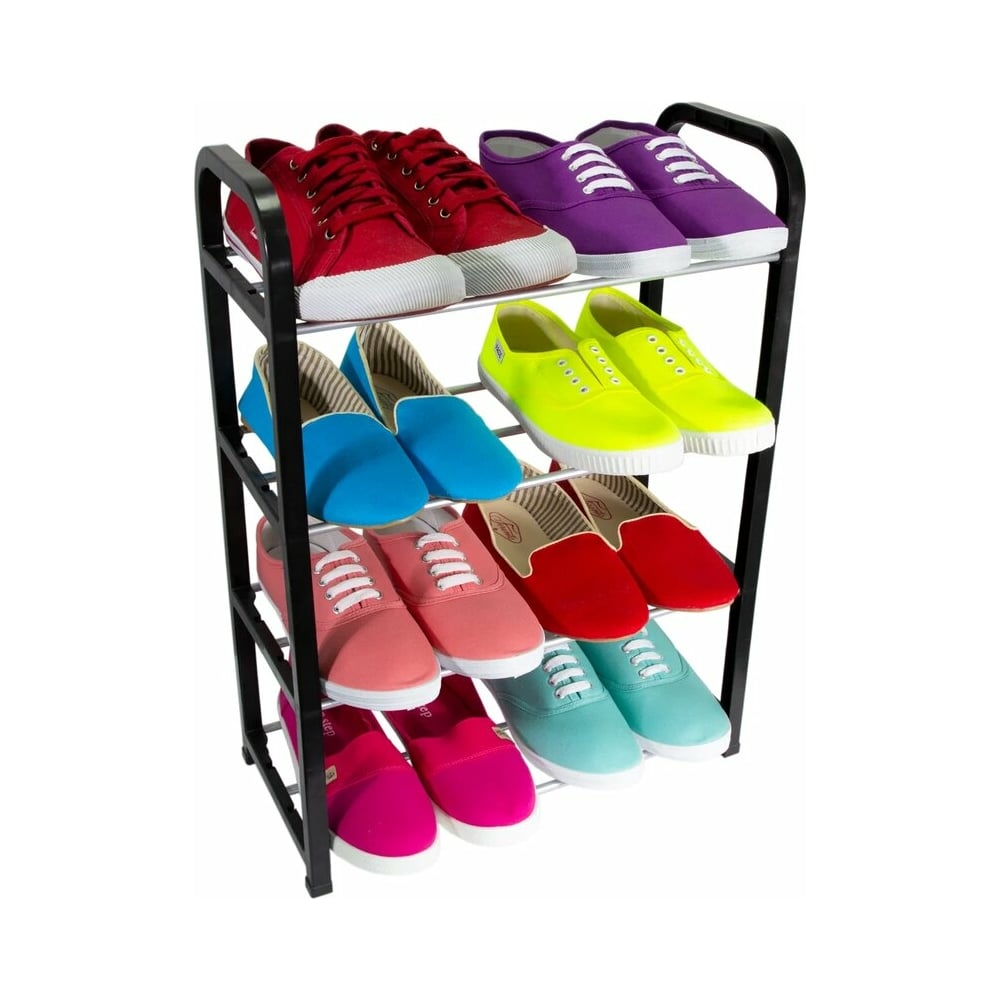 Четырехъярусная этажерка для обуви UNISTOR подставка для обуви с сиденьем и ящиком зми 3 яруса 45×30×48 см чёрный