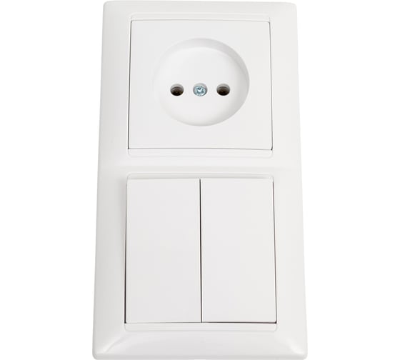 Изображение товара Блок Bylectrica 2 выключателя + розетка СУ, серия СТИЛЬ, белый, 2В-РЦ-687