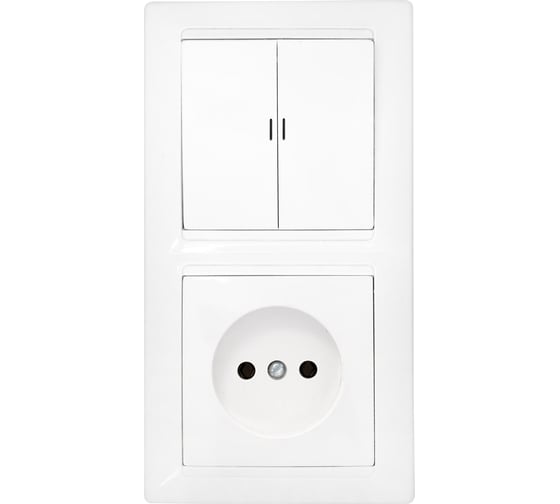 Изображение товара Блок Bylectrica 2 выключателя + розетка СУ с подсветкой, серия СТИЛЬ, белый, 2В-РЦ-699