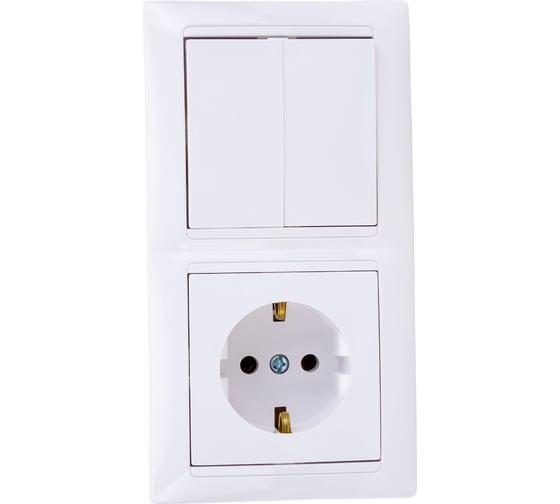 Изображение товара Блок Bylectrica 2 выключателя + розетка с заземляющим контактом СУ, серия СТИЛЬ, белый, 2В-РЦ-693