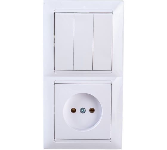 Изображение товара Блок Bylectrica 3 выключателя + розетка СУ, серия СТИЛЬ, белый, 3В-РЦ-689