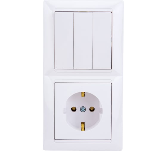 Изображение товара Блок Bylectrica 3 выключателя + розетка с заземляющим контактом СУ, серия СТИЛЬ, белый, 3В-РЦ-695