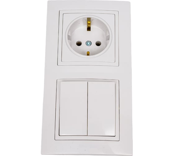 Изображение товара Блок Bylectrica 2 выключателя + розетка с заземляющим контактом СУ, серия УЮТ, белый, 2В-РЦ-730