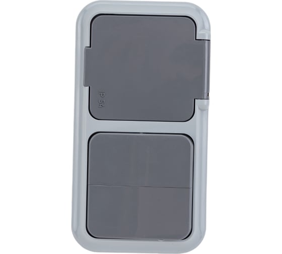 Изображение товара Блок Bylectrica 2 выключателя + розетка ОУ IP54, серия ПРАЛЕСКА АКВА, серый, 2В-РЦ-655 03