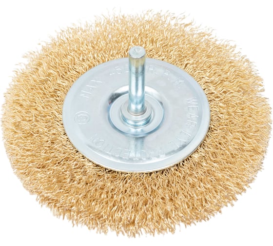 Изображение товара Щетка для дрели 100 мм, плоская со шпилькой, латунированная витая проволока Gigant G-11041L
