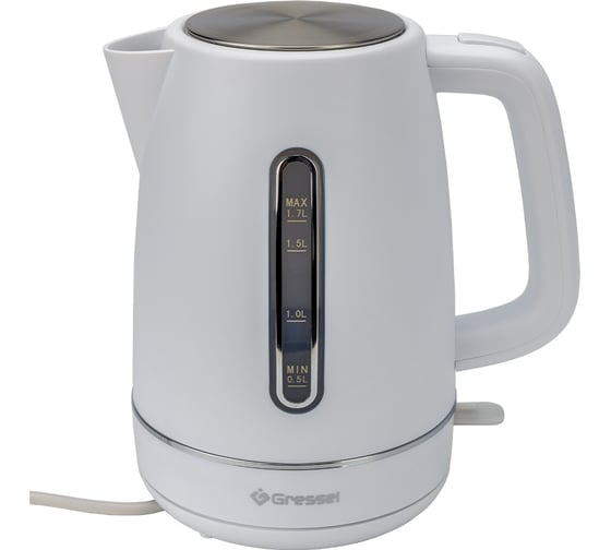 Изображение товара Электрический чайник Gressel 1.7 л, 2200 Вт, защита от перегрева, контроллер Strix, подсветка, сетчатый фильтр, белый GRK-1112