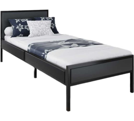 Изображение товара Кровать односпальная Solarius Лофт Компакт с реечным основанием, цвет черного оникса с черным металлическим каркасом, 100x200 см KOMP100loft-onix-black