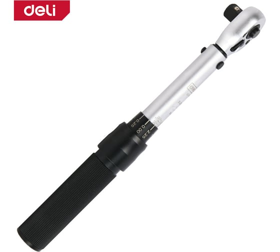 Изображение товара Динамометрический ключ предельный DELI DL170025 5-25 Нм, 3/8", головка Cr-Mo, 72 зуба, противоскользящая рукоятка, кейс 167242