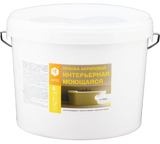 Изображение товара Акриловая интерьерная моющаяся краска APIS белая, ведро 15 кг 4665296515131