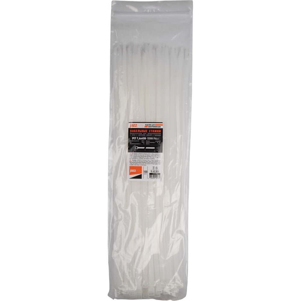 Изображение товара Кабельная стяжка Jazzway PCT 7,6x450-100WH 100 шт полиамид белая