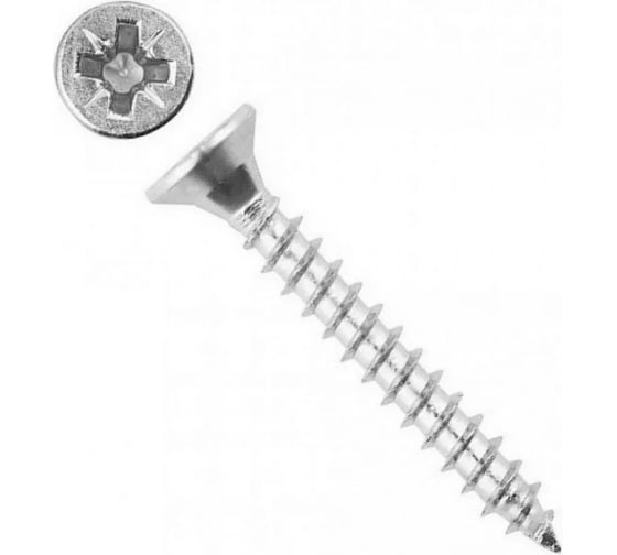 Изображение товара Саморез универсальный Квадра 4.5x25 белый, потайная голова, цинк, кop. 100 шт. 453025007100