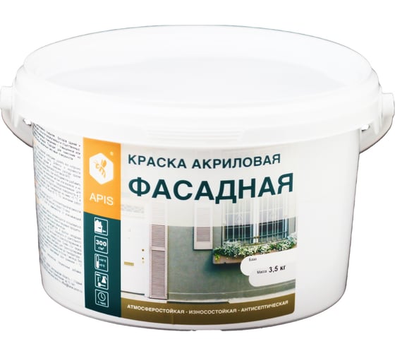 Изображение товара Акриловая фасадная краска APIS белая, ведро 3,5 кг 4665296515186