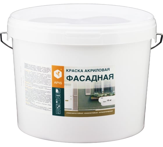 Изображение товара Акриловая фасадная краска APIS белая, ведро 15 кг 4665296515179