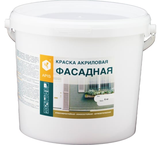 Изображение товара Акриловая фасадная краска APIS белая, ведро 8 кг 4665296515193