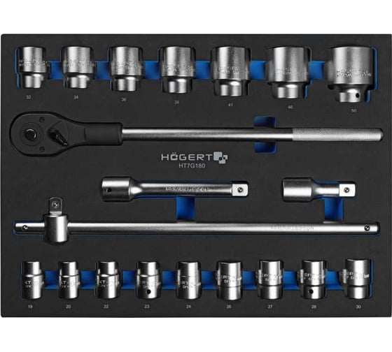 Изображение товара Набор инструментов с трещоткой HOEGERT TECHNIK 3/4", 20 шт., ложемент EVA HT7G180
