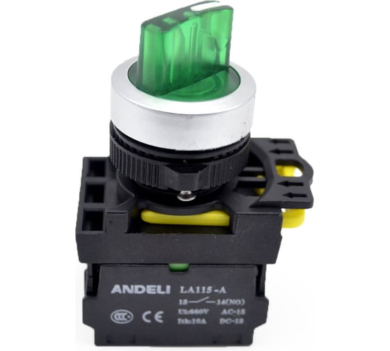 Изображение товара Переключатель ANDELI LA115-A5-11X/213 зеленый 1НО+1НЗ AC220V ADL10-211