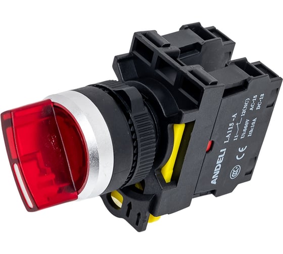 Изображение товара Переключатель ANDELI LA115-A5-11X/214 красный 1НО+1НЗ AC220V ADL10-212