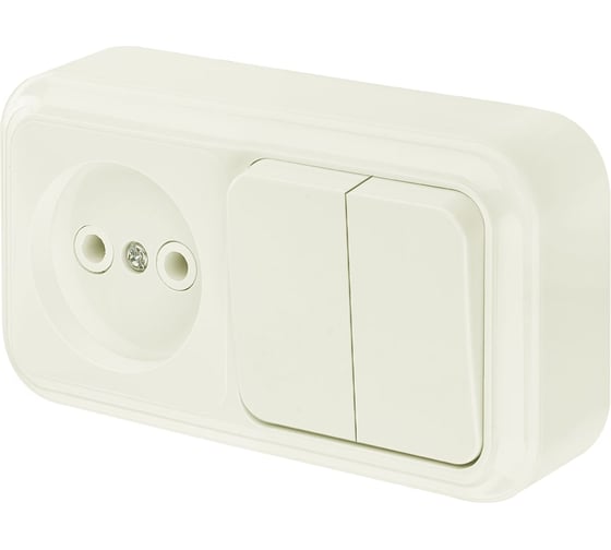 Изображение товара Блок Bylectrica, 2 выключателя + розетка ОУ, серия ПРАЛЕСКА, бежевый 2В-РЦ-523