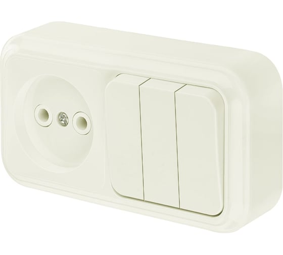 Изображение товара Блок Bylectrica, 3 выключателя + розетка ОУ, серия ПРАЛЕСКА, бежевый 3В-РЦ-525