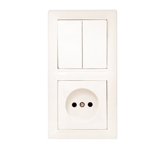 Изображение товара Блок Bylectrica 2 выключателя + розетка СУ, серия СТИЛЬ, 2В-РЦ-687 бежевый