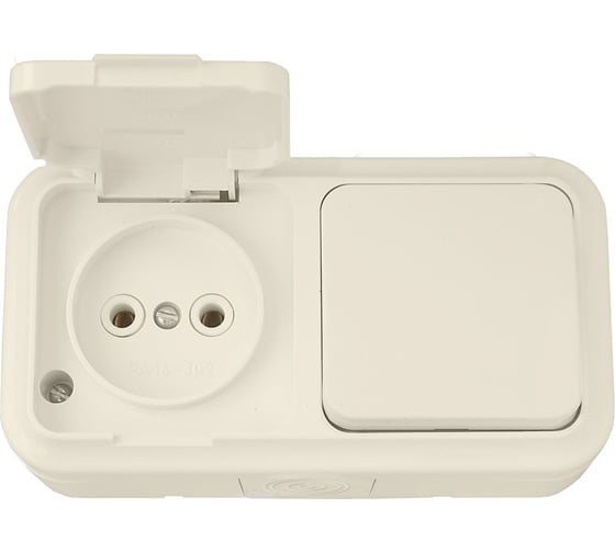 Изображение товара Блок Bylectrica 1 выключатель + розетка ОУ IP54, серия ПРАЛЕСКА АКВА, бежевый, В-РЦ-653 бежевый