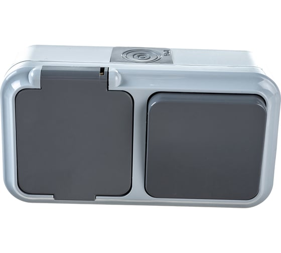 Изображение товара Блок Bylectrica 1 выключатель + розетка ОУ IP54, серия ПРАЛЕСКА АКВА, серый, В-РЦ-653 03