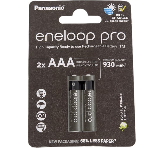 Изображение товара Аккумуляторы Panasonic eneloop pro BK-4HCDE/2BE 930mAh AAA R03 BL2 7706