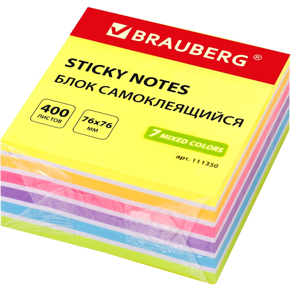 Изображение товара Самоклеящийся блок BRAUBERG, неоновый, 76x76 мм, 400 листов