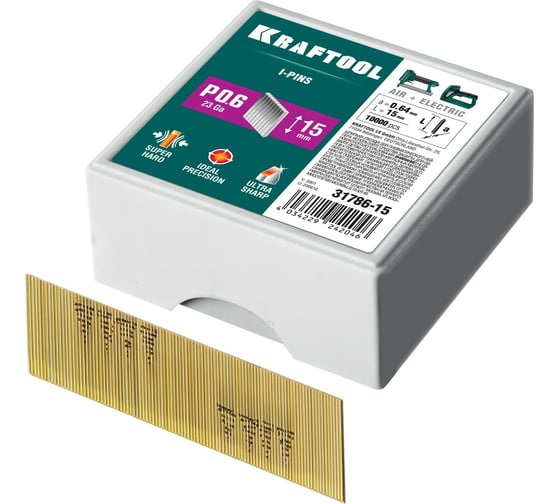 Изображение товара Шпильки для нейлера KRAFTOOL тип 23GA (P0.6) 15 мм, 10 000 шт, 31786-15