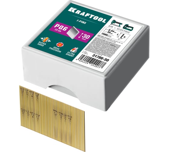 Изображение товара Шпильки для нейлера KRAFTOOL тип 23GA (P0.6) 30мм, 10 000 шт, 31786-30