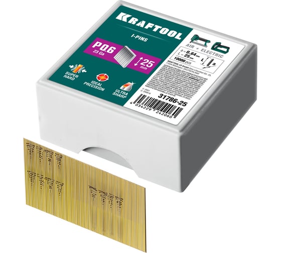 Изображение товара Шпильки для нейлера KRAFTOOL тип 23GA (P0.6) 25мм, 10 000 шт, 31786-25