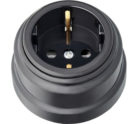 Изображение товара Розетка Bylectrica РА16-0202 1-местная с заз. контакт. 16А ОУ, серия РЕТРО, черный