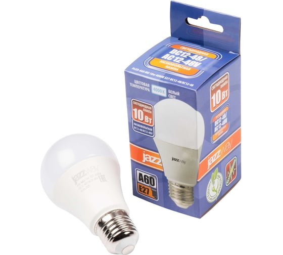 Изображение товара Светодиодная лампа Jazzway низковольтная PLED-A60 MO 10Вт 4000К нейтральный белый E27 12-48В AC/DC 800Lm 5019782