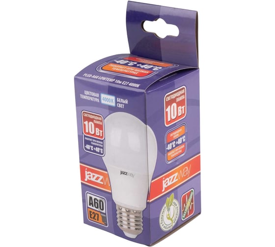 Изображение товара Светодиодная лампа Jazzway специального назначения PLED-A60 LOWTEMP 10Вт 4000К нейтральный белый E27 800лм 230В низкотемпературная до -40град.C 5019546