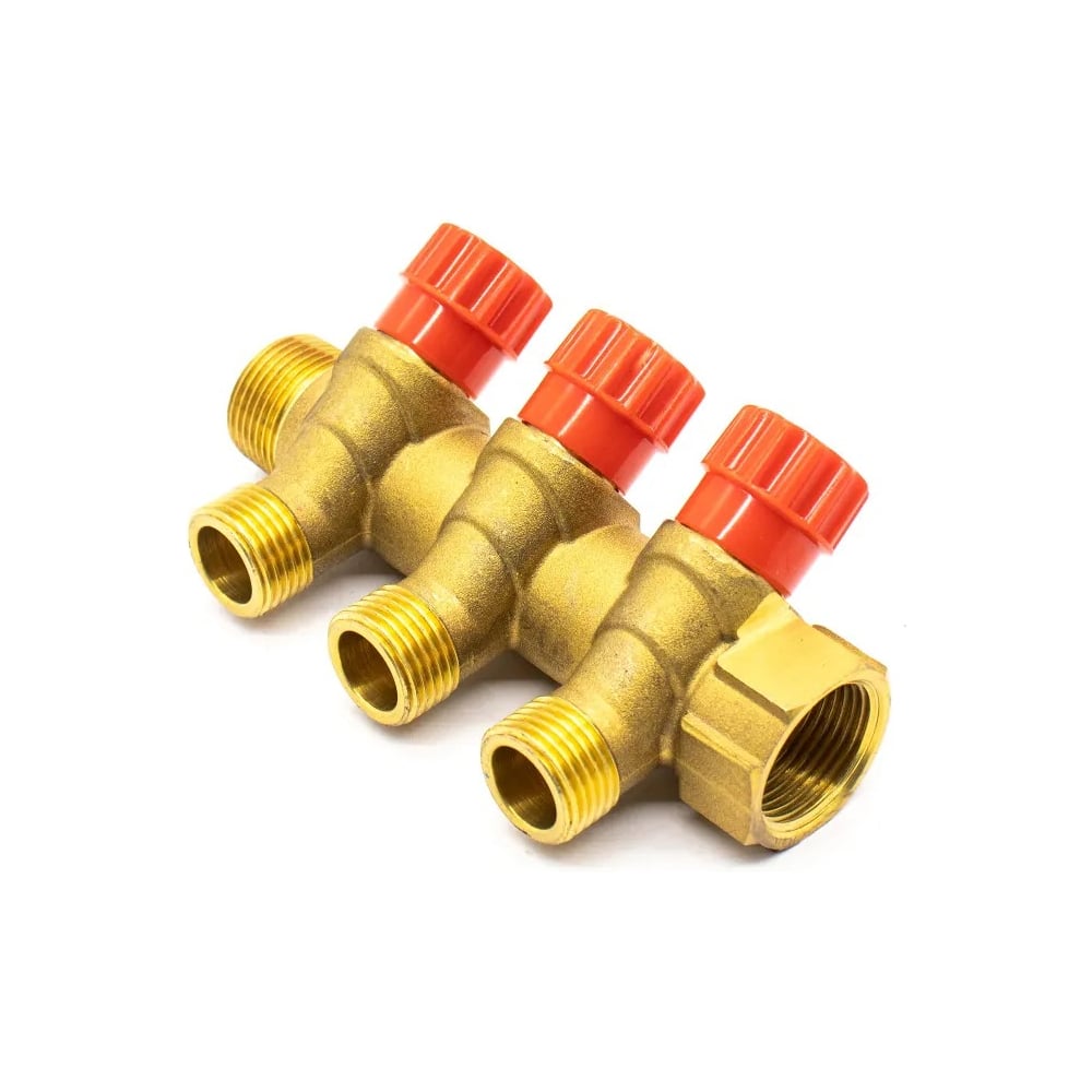 Изображение товара Коллектор с регулирующими вентилями Damento Clima 3 выхода 3/4"x1/2" латунь