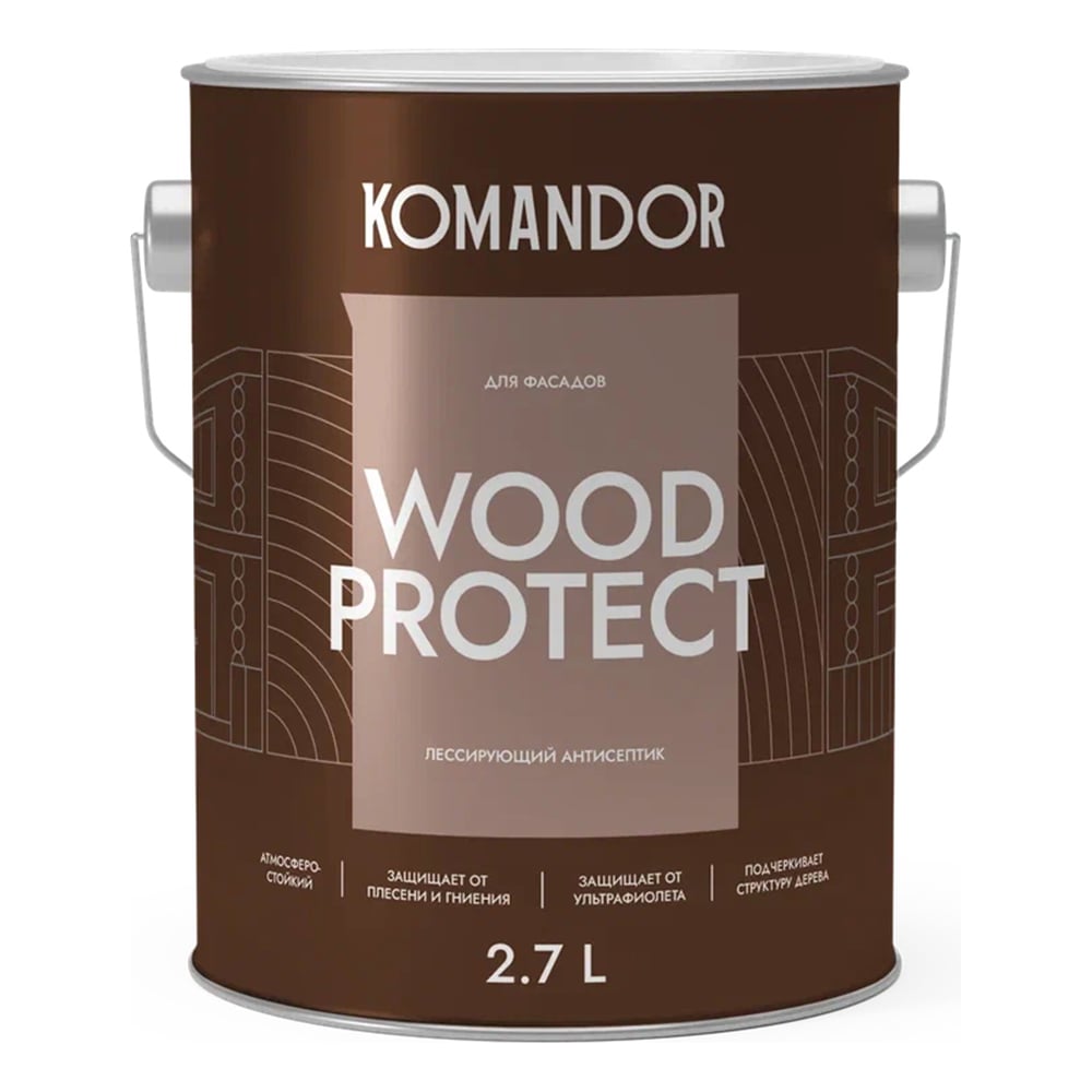 Изображение товара Антисептик лессирующий KOMANDOR WOOD PROTECT 2,7 л для наружных работ