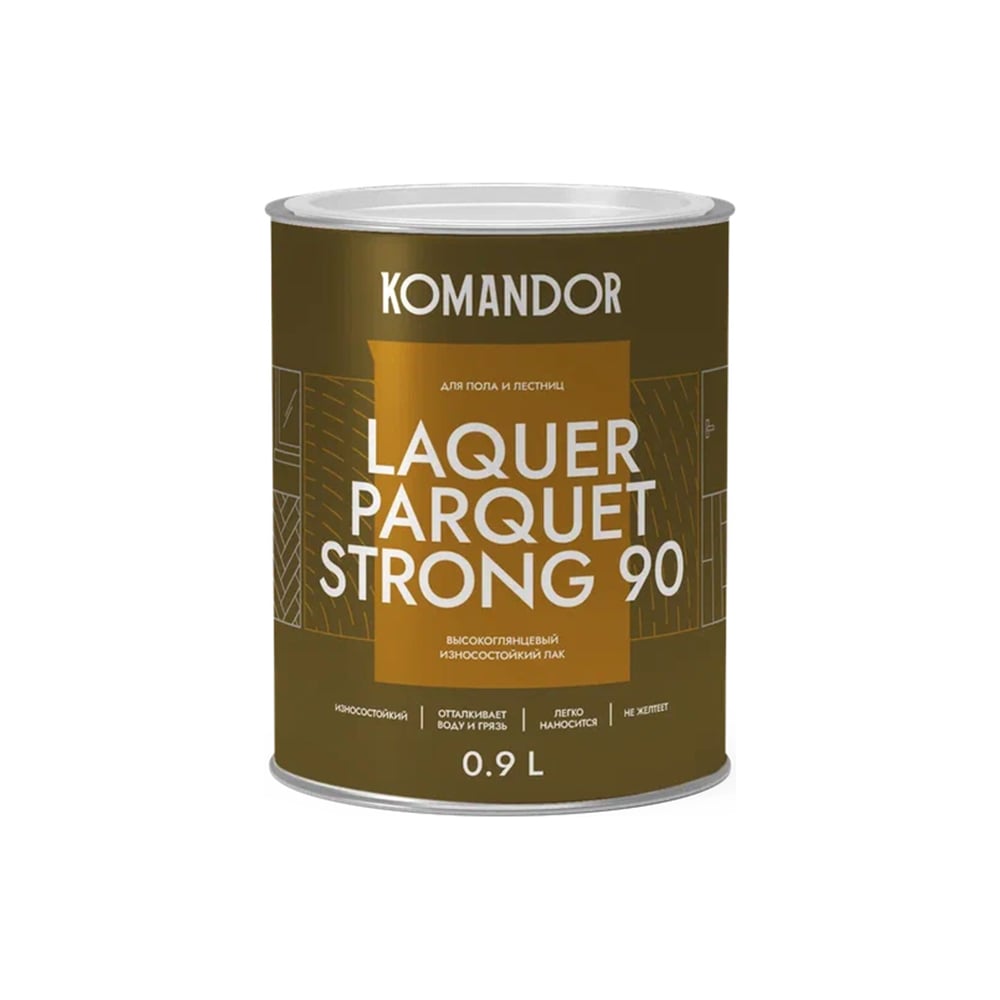 Изображение товара Лак для полов высокоглянцевый KOMANDOR LAQUER PARQUET STRONG 90 0,9 л 271049