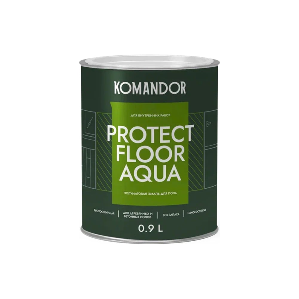 Изображение товара Эмаль для пола KOMANDOR PROTECT FLOOR AQUA база C 0,9 л акриловая влагостойкая быстросохнущая