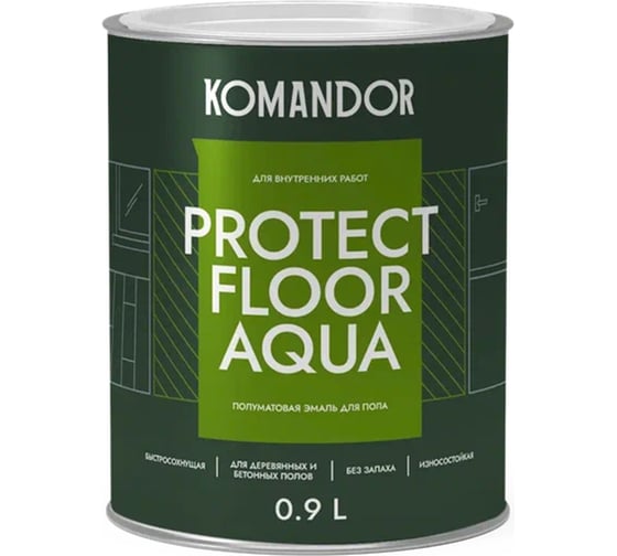 Изображение товара Эмаль для пола KOMANDOR PROTECT FLOOR AQUA база C 0,9 л 271038