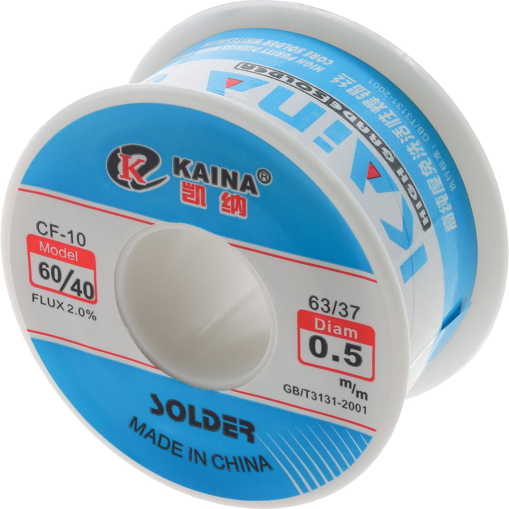 Изображение товара Оловянно-свинцовый припой KAINA 60/40 100г проволока с флюсом для пайки меди