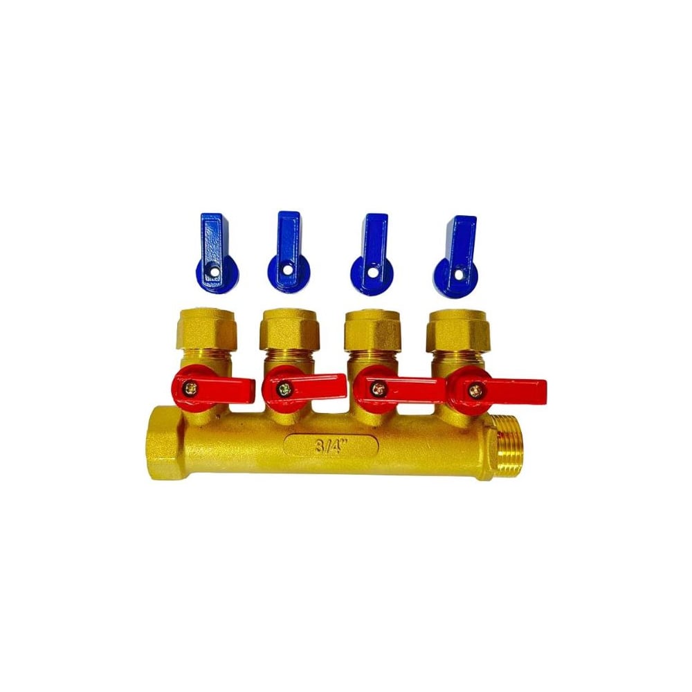 Изображение товара Коллектор Damento Clima с 4 кранами 3/4*16 мм для систем отопления и водоснабжения