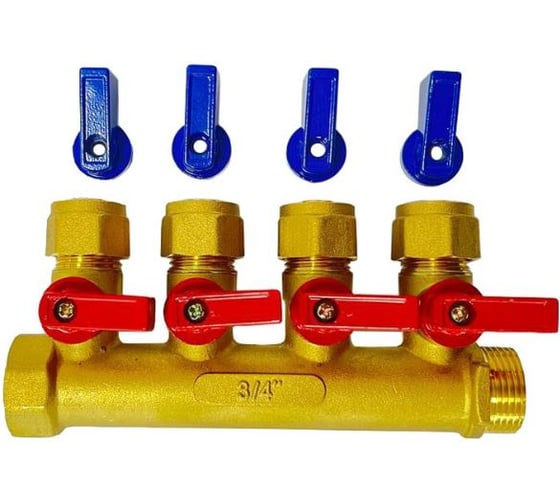 Изображение товара Коллектор Damento Clima c кранами 3/4*16 цанга, на 4 выхода 016234