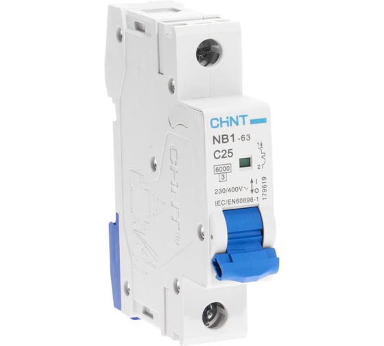 Изображение товара Автоматический выключатель CHINT NB1-63, 1P, 25A, 6кА, характеристика C 179619