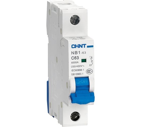 Изображение товара Автоматический выключатель CHINT NB1-63, 1P, 3A, 6кА, характеристика C 179620