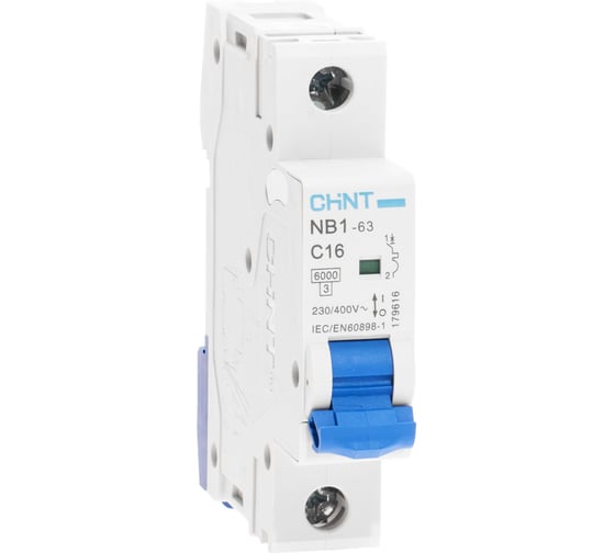 Изображение товара Автоматический выключатель CHINT NB1-63, 1P, 16A, 6кА, характеристика C 179616