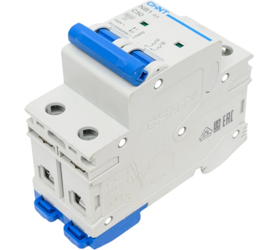 Изображение товара Автоматический выключатель CHINT NB1-63, 2P, 50A, 6кА, характеристика C 179666